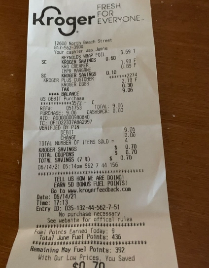 Kroger store receipt